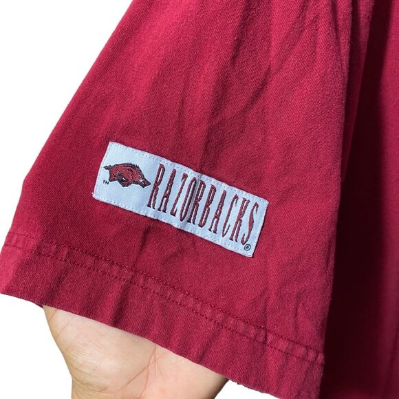 RedOak Sportwear Arkansas Razorback Football T-Shirt XL Embroidered Burgundy Red - Picture 10 of 10